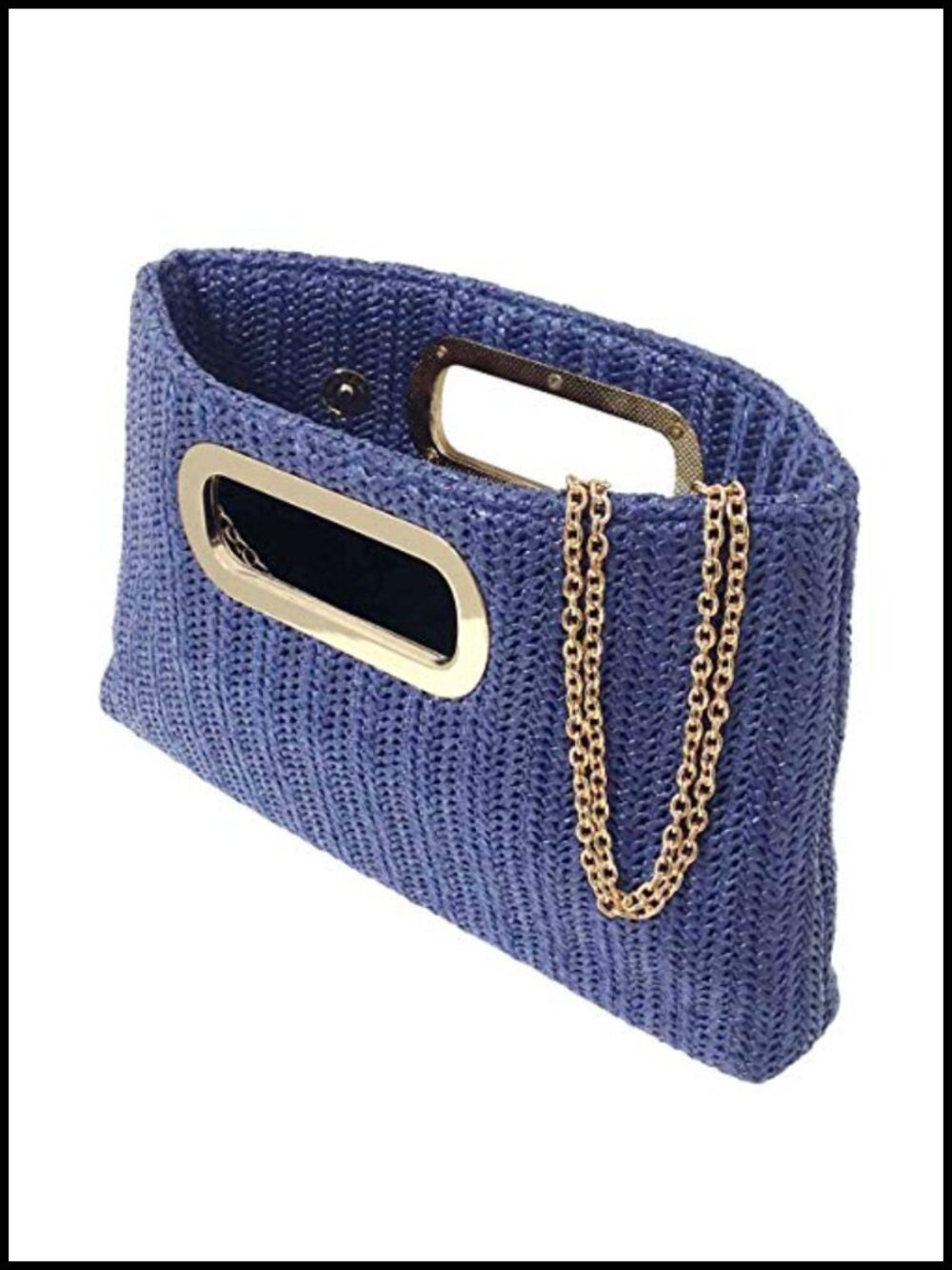 Top Handle Straw Clutch with Detachable Chain Crossbody - Picture 2 of 6